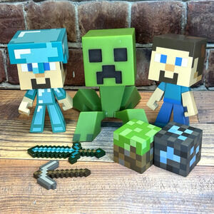 3 Notch Minecraft Creeper, Steve & Diamond Armor Steve 6" Figures Plus‎ More